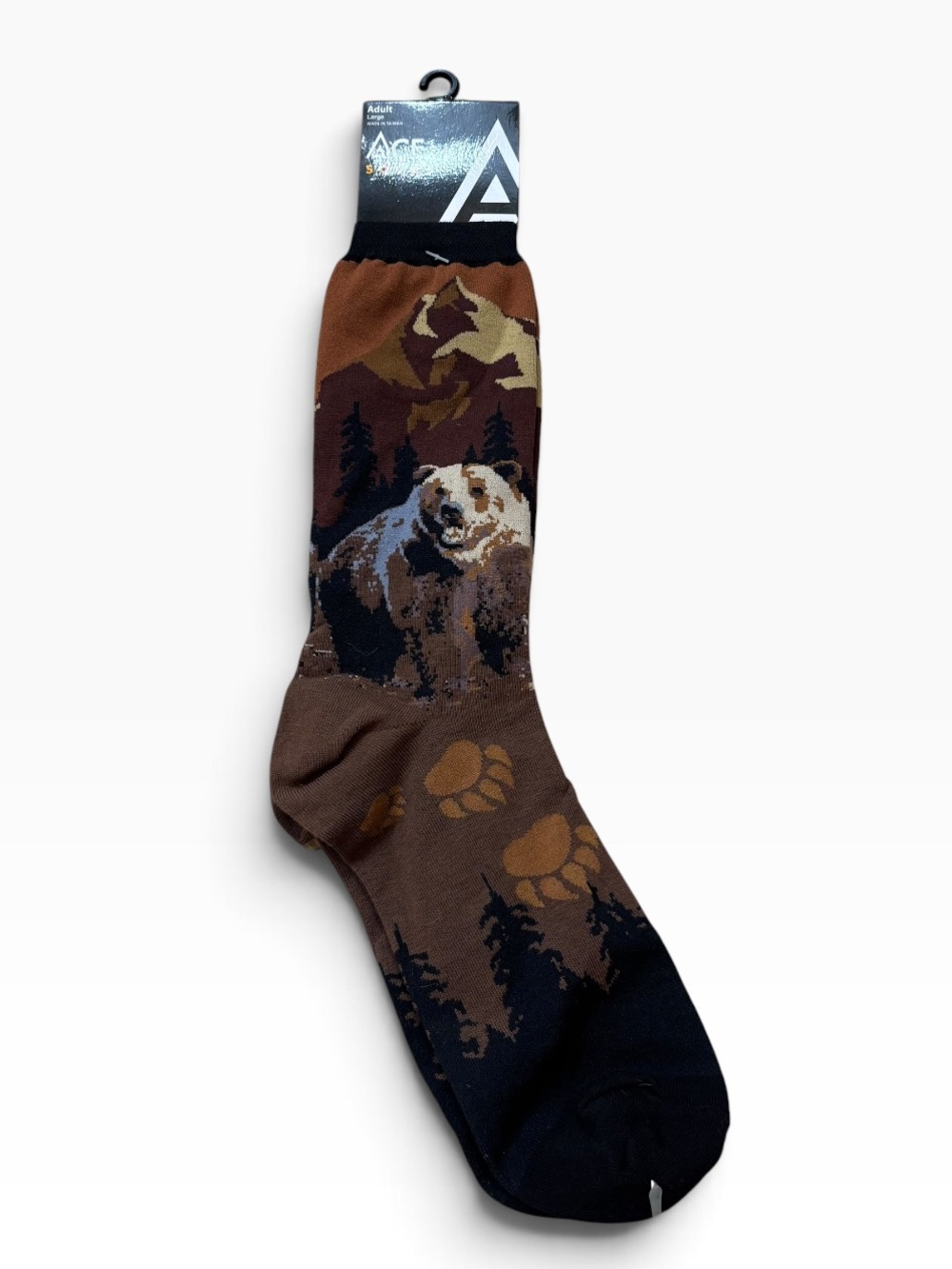 Brand new with Tags Ace Brand Grizzly Bear Graphic Socks Size Adult Large